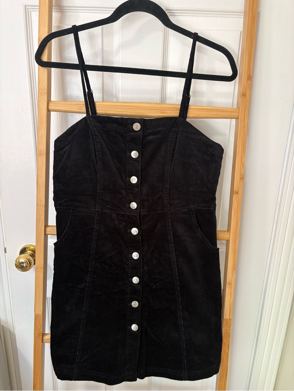 Love Tree Black Corduroy Button-Front Mini Dress